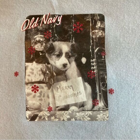 Vintage Old Navy Kids Blue Long Sleeve Tee with Christmas Puppy Design - Picture 3 of 6